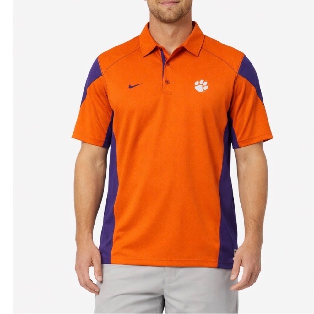 Clemson University polo golf sport college orange blue dri-fit authentic SZ LG